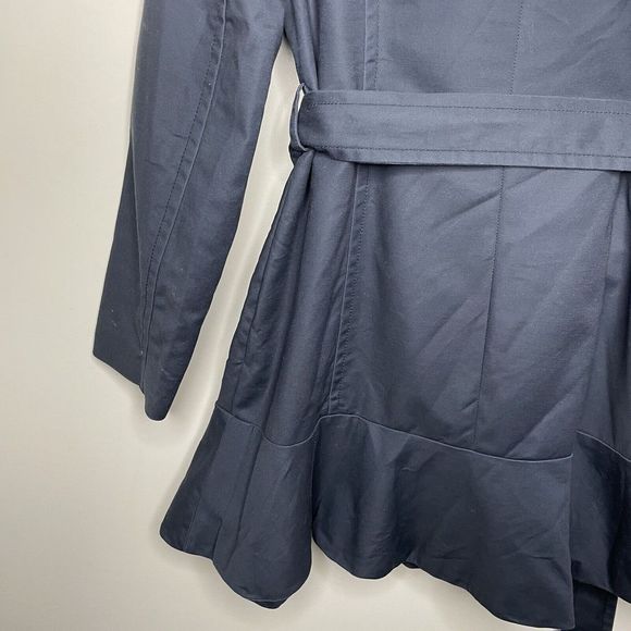 KATE SPADE Womens Blue Button-Front Ruffle-Trim Coat Medium M Lined Cotton-Blend - Picture 8 of 12